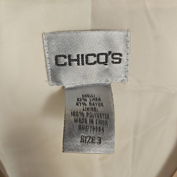 VTG Chicos 3 Linen Blend Floral Watercolor Blazer Lagenlook Pastel Art Jacket 16 - Picture 9 of 10